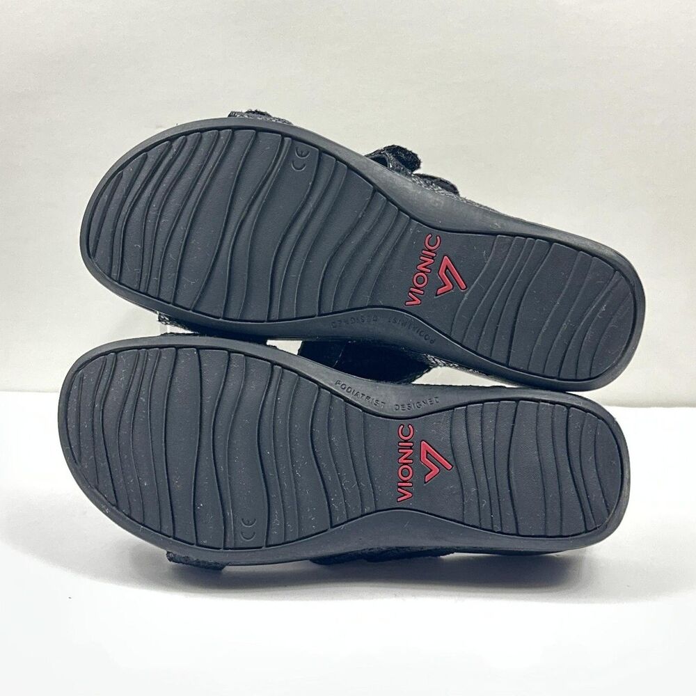 Vionic Rio Sandals Womens 6 Black Wedge Slide Comfort Orthotic Snake Embossed - Picture 4 of 10